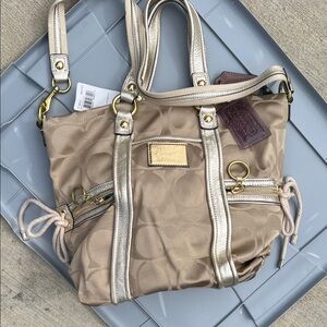 Coach Tan and Gold Shoulder Bag